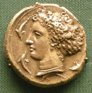 Moneta dargento di siracusa 415 400 ac. circa testa di aretusa