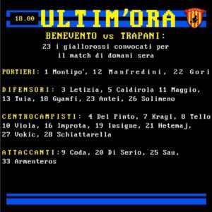 Lista dei convocati del Benevento Calcio