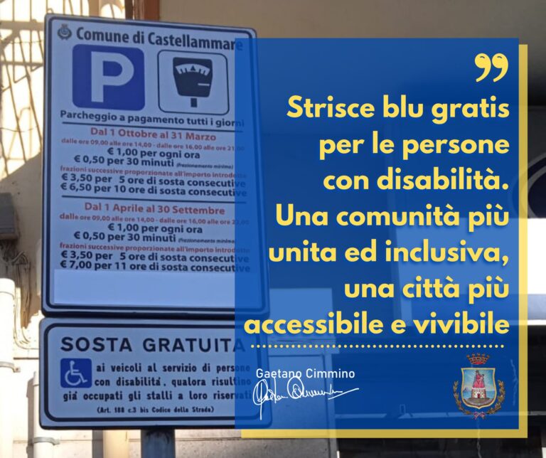 Castellammare-Strisce blu gratis per le persone con disabilità