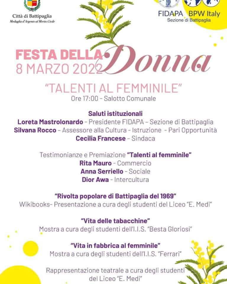 Battipaglia: 8 MARZO: “TALENTI AL FEMMINILE”