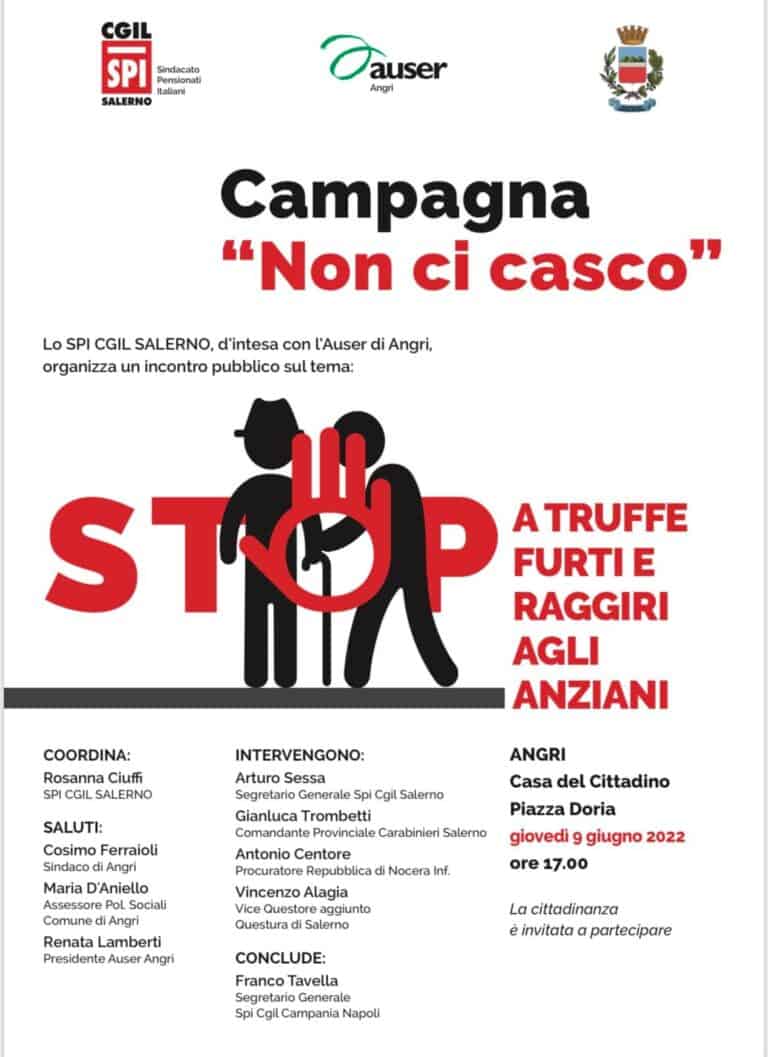 Angri: Campagna di prevenzione contro le truffe agli anziani