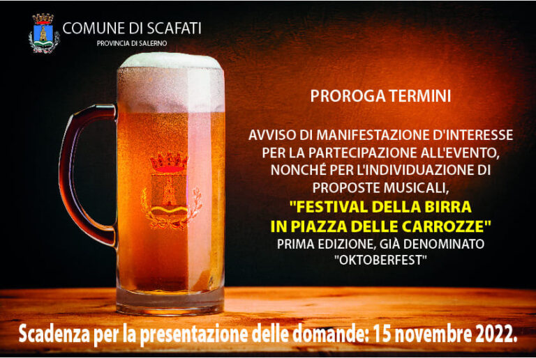 Scafati:Proroga dei termini evento “Festival della Birra in piazza delle Carrozze