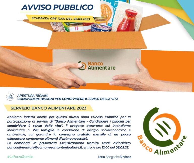 Sant’Antonio Abate, avviso pubblico per il servizio “Banco Alimentare”