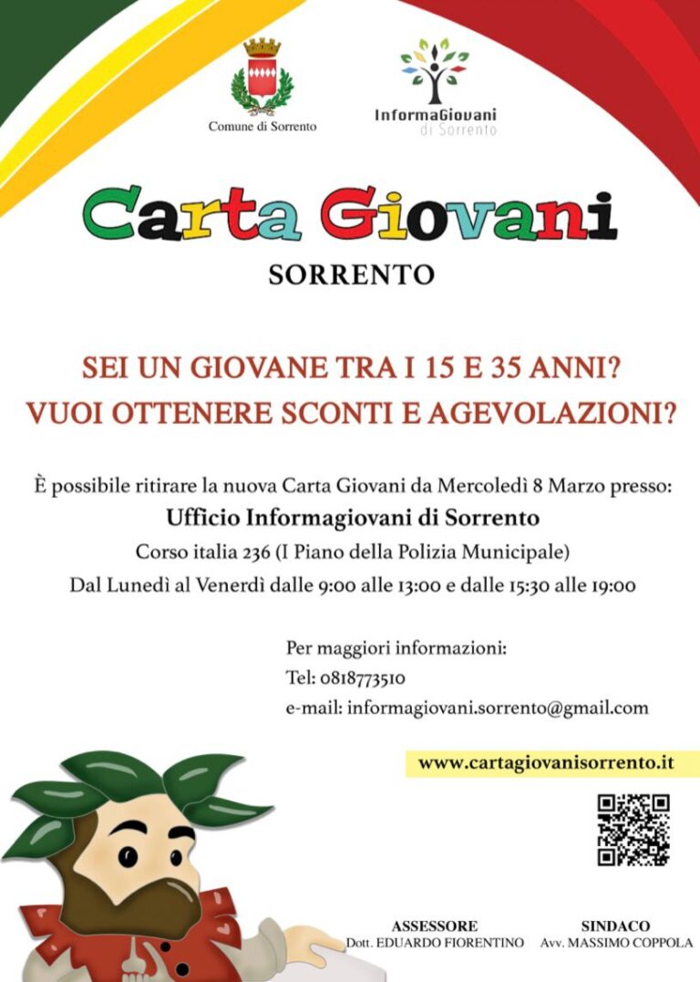 Sorrento da domani disponibile la nuova Carta Giovani