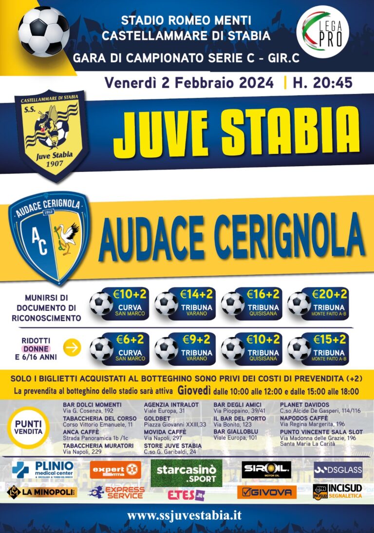 Juve Stabia - Audace Cerignola è la gara di venerdi sera