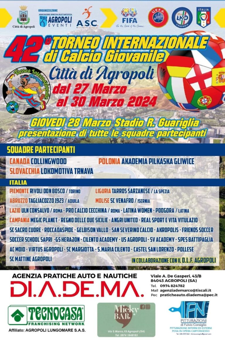 Agropoli sta per partire l’edizione numero 42 del Torneo Internazionale di calcio giovanile