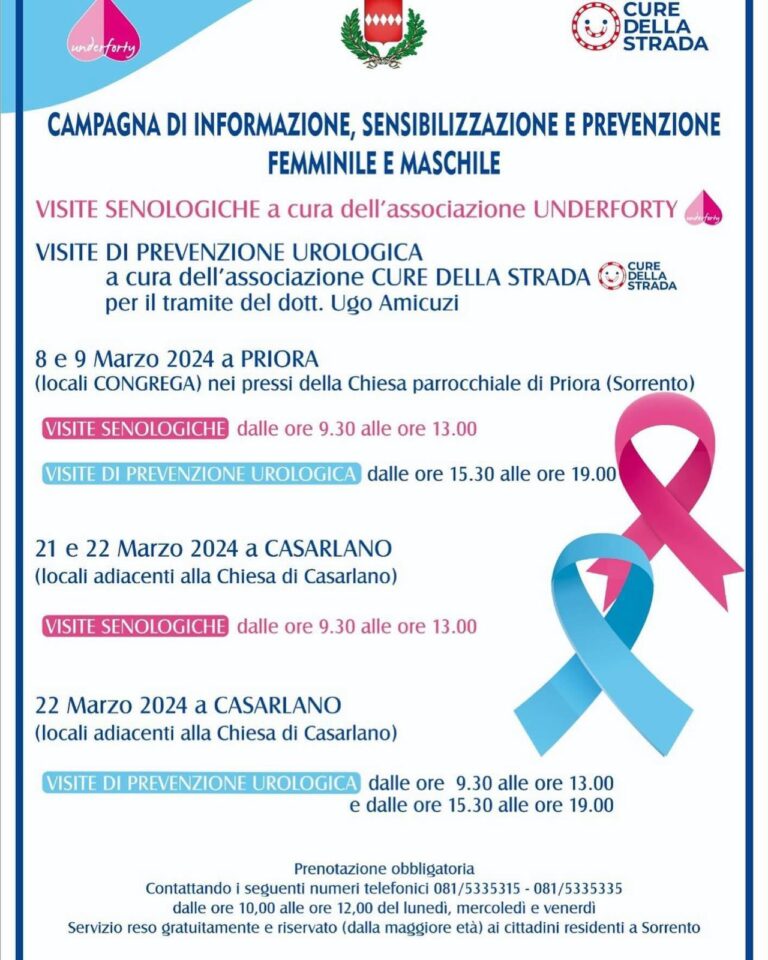 Sorrento. Campagna di informazione, sensibilizzazione e prevenzione con visite senologiche e urologiche