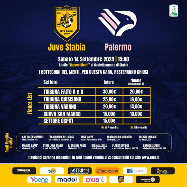 Juve Stabia la prevendita contro il Palermo