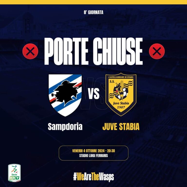 Sampdoria Juve Stabia ufficiale a porte chiuse