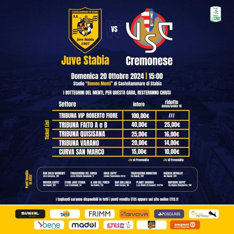 Juve Stabia Cremonese parte la prevendita