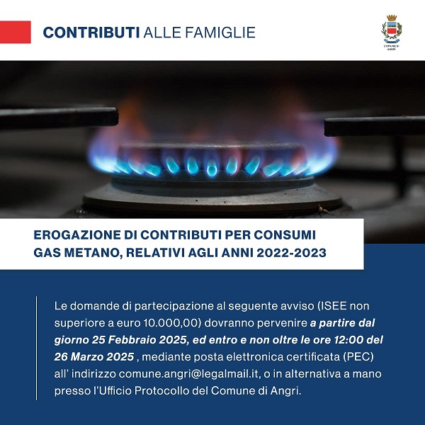 Angri: Contributi Comunali per le Spese di Gas Metano