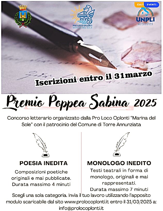 Torre Annunziata, ultimi giorni per partecipare al Premio Letterario Poppea Sabina 2025