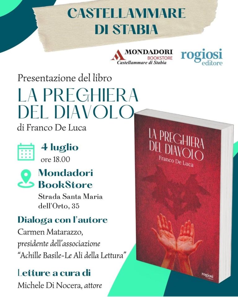 Castellammare, Franco De Luca presenta “La preghiera del diavolo” alla Mondadori